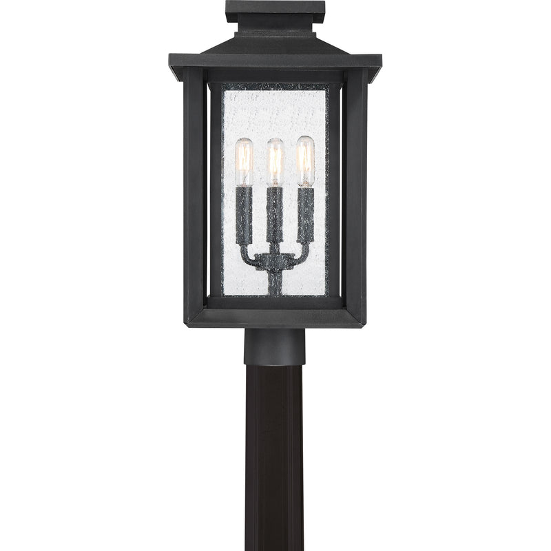 Quoizel Wakefield 11in 3-Light Outdoor Lantern | Coastal Earth Black and Clear Seedy Glass | Front Porch & Patio | Model WKF9011EK
