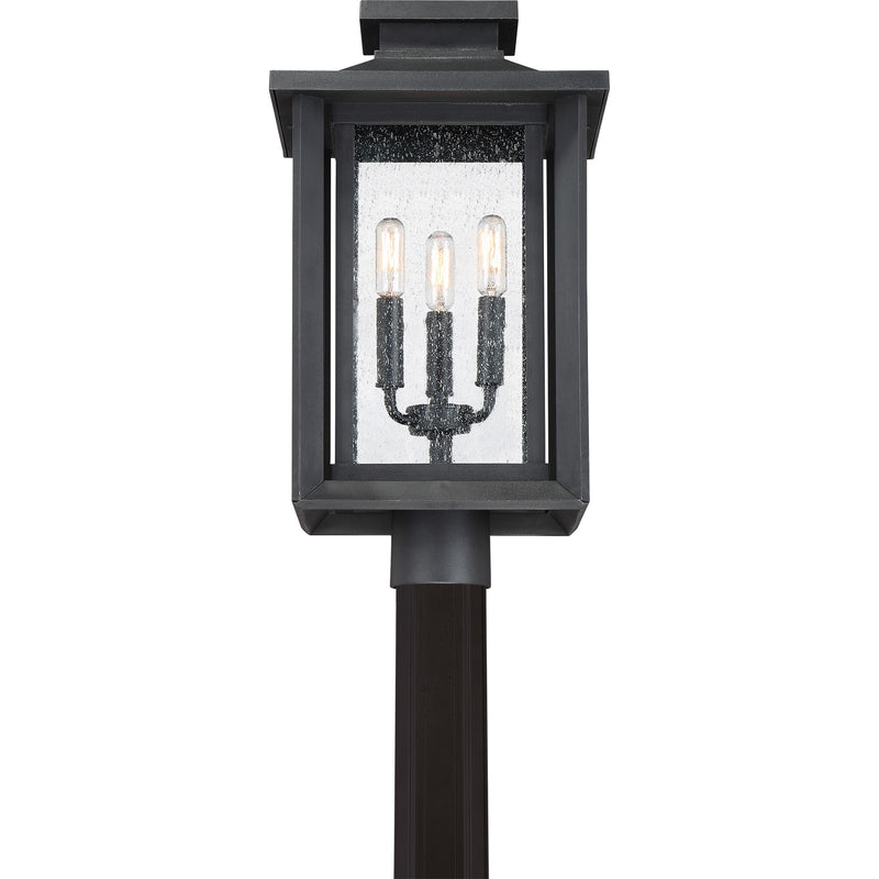 Quoizel Wakefield 11in 3-Light Outdoor Lantern | Coastal Earth Black and Clear Seedy Glass | Front Porch & Patio | Model WKF9011EK