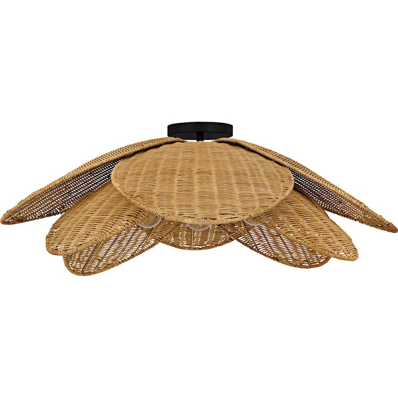 Quoizel Willa 4Light Semi-Flush Mount, Matte Black/Rattan