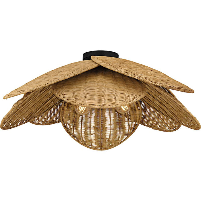 Quoizel Willa 4Light Semi-Flush Mount, Matte Black/Rattan