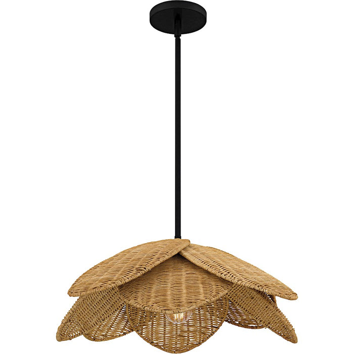 Quoizel Willa 1Light Pendant, Matte Black/Rattan