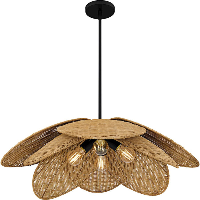 Quoizel Willa 4Light Pendant, Matte Black/Rattan
