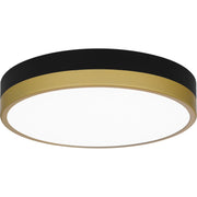 Quoizel Weldin 11in LED Flush Mount | Modern Matte Black Gold and White Acrylic | Entryway & Hallway | 11 x 11 x 2 in | Model WLN1611MBKG