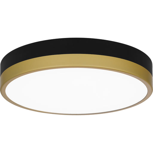 Quoizel Weldin 11in LED Flush Mount | Modern Matte Black Gold and White Acrylic | Entryway & Hallway | 11 x 11 x 2 in | Model WLN1611MBKG
