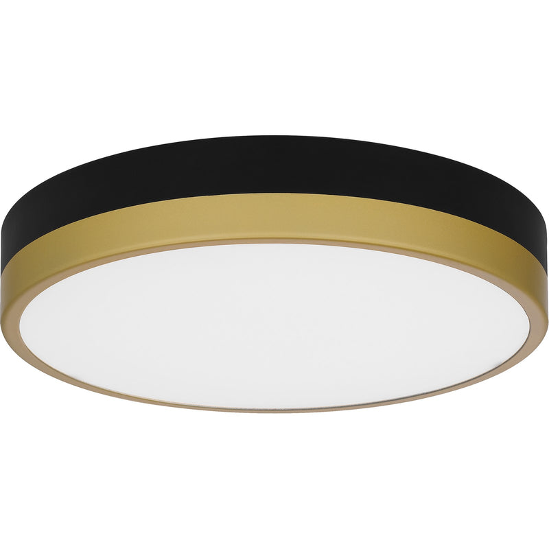 Quoizel Weldin 11in LED Flush Mount | Modern Matte Black Gold and White Acrylic | Entryway & Hallway | 11 x 11 x 2 in | Model WLN1611MBKG