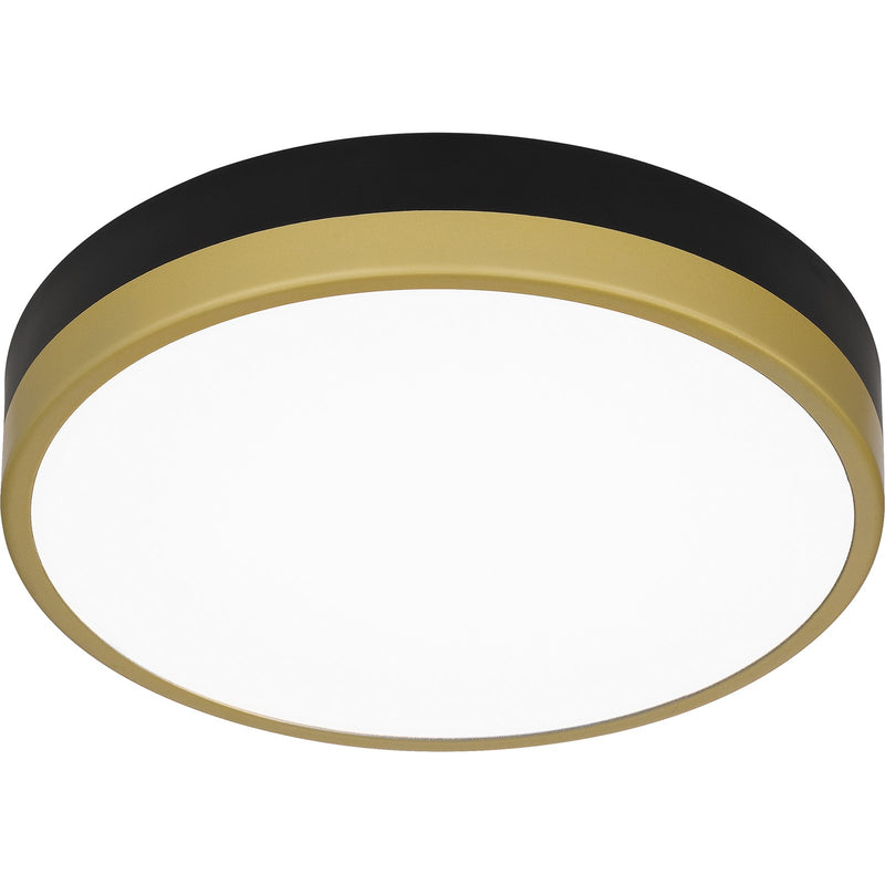 Quoizel Weldin 11in LED Flush Mount | Modern Matte Black Gold and White Acrylic | Entryway & Hallway | 11 x 11 x 2 in | Model WLN1611MBKG