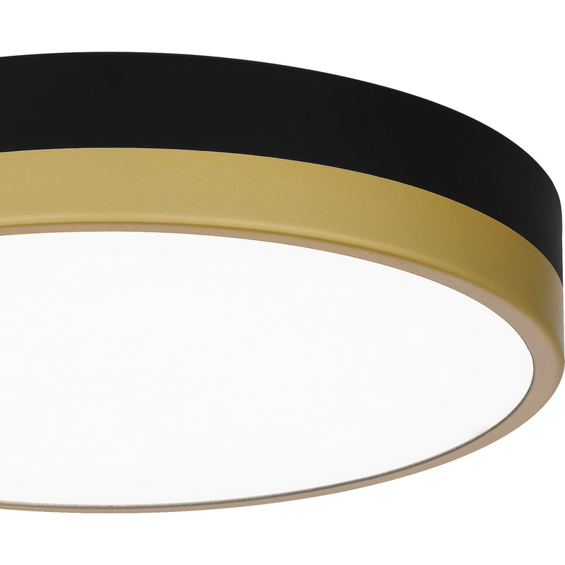 Quoizel Weldin 11in LED Flush Mount | Modern Matte Black Gold and White Acrylic | Entryway & Hallway | 11 x 11 x 2 in | Model WLN1611MBKG