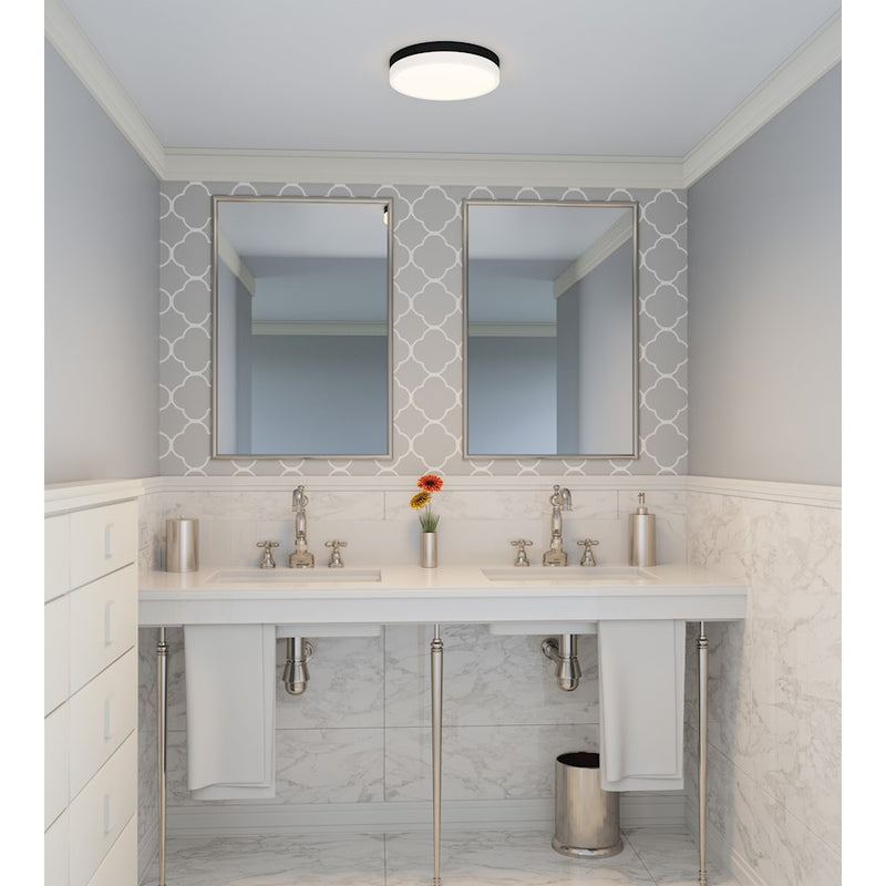 Quoizel Weldin LED 11" Flush Mount, Black White/White Acrylic