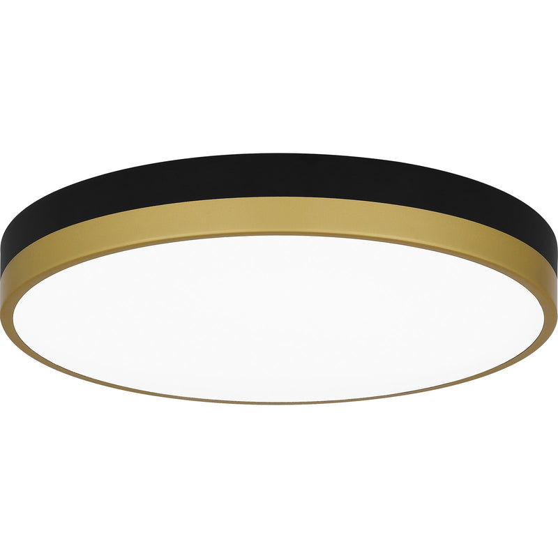 Quoizel Weldin 15in Integrated LED Flush Mount | Modern Matte Black Gold and White Acrylic | Entryway & Hallway | 15 x 15 x 2 in | Model WLN1615MBKG