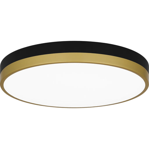 Quoizel Weldin 15in Integrated LED Flush Mount | Modern Matte Black Gold and White Acrylic | Entryway & Hallway | 15 x 15 x 2 in | Model WLN1615MBKG