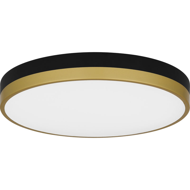 Quoizel Weldin 15in Integrated LED Flush Mount | Modern Matte Black Gold and White Acrylic | Entryway & Hallway | 15 x 15 x 2 in | Model WLN1615MBKG