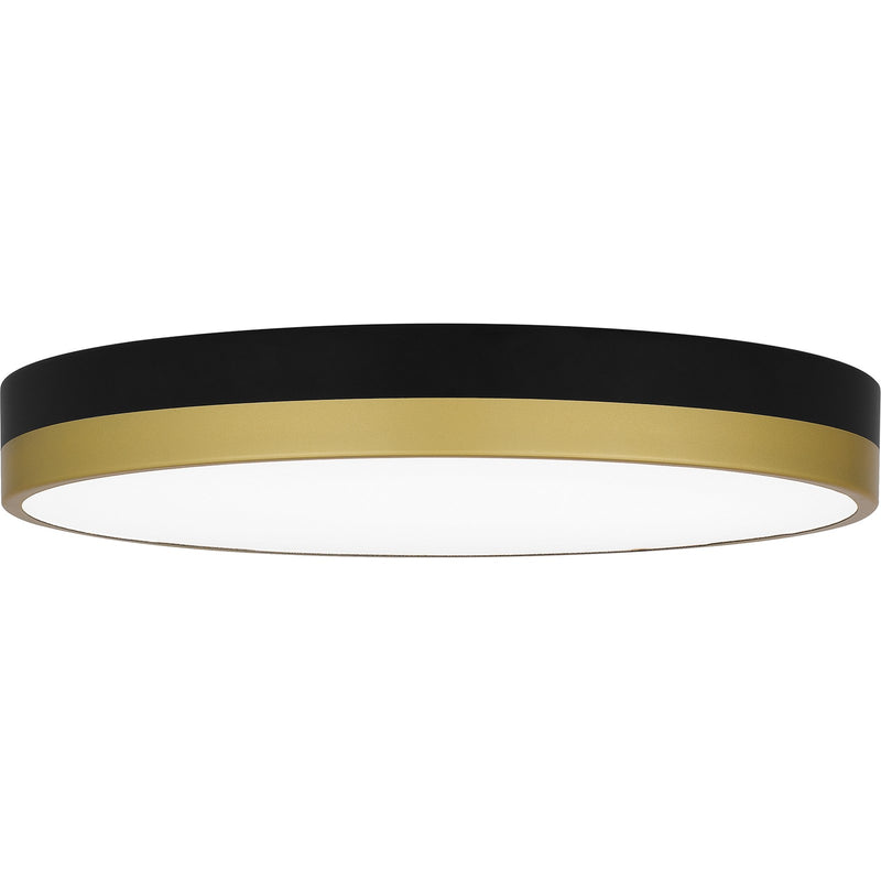 Quoizel Weldin 15in Integrated LED Flush Mount | Modern Matte Black Gold and White Acrylic | Entryway & Hallway | 15 x 15 x 2 in | Model WLN1615MBKG