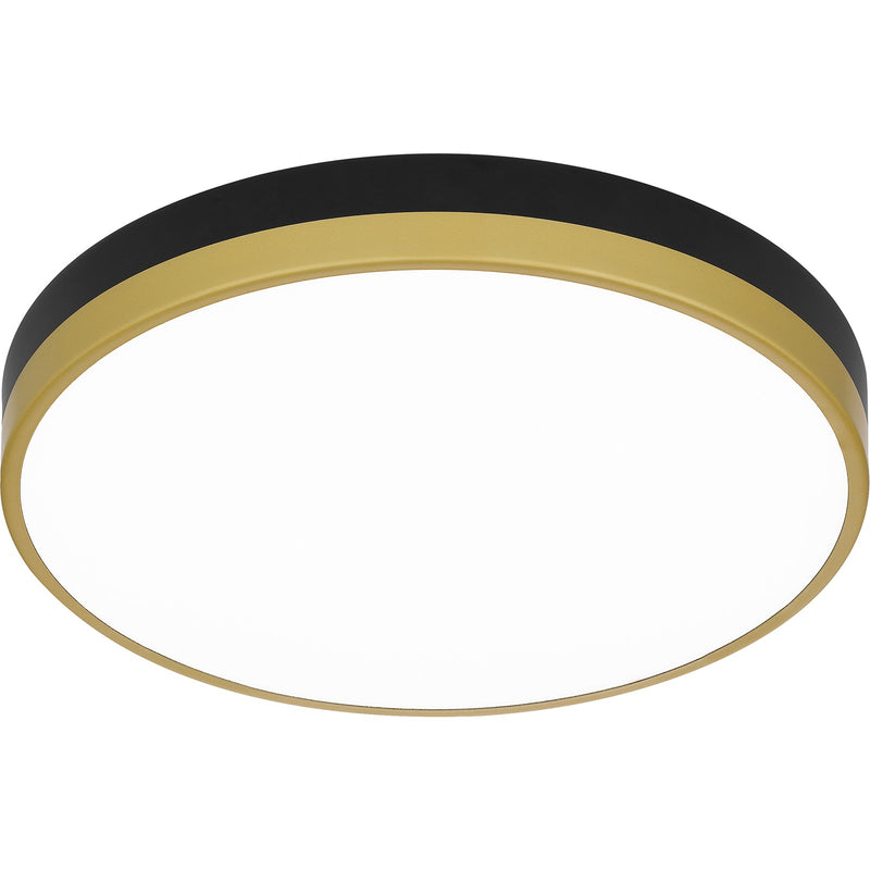 Quoizel Weldin 15in Integrated LED Flush Mount | Modern Matte Black Gold and White Acrylic | Entryway & Hallway | 15 x 15 x 2 in | Model WLN1615MBKG
