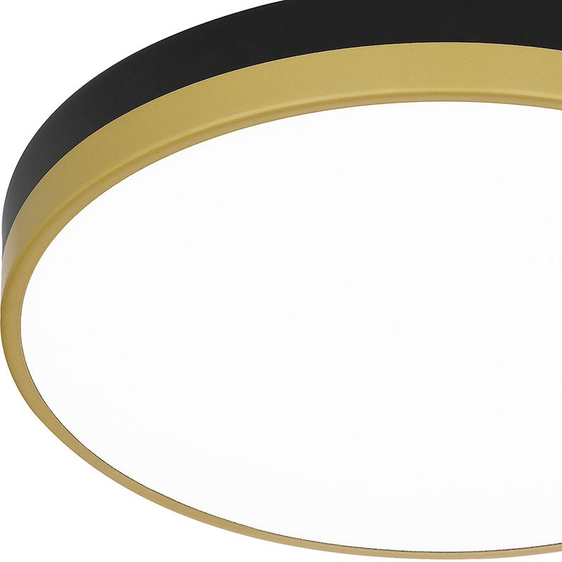 Quoizel Weldin 15in Integrated LED Flush Mount | Modern Matte Black Gold and White Acrylic | Entryway & Hallway | 15 x 15 x 2 in | Model WLN1615MBKG