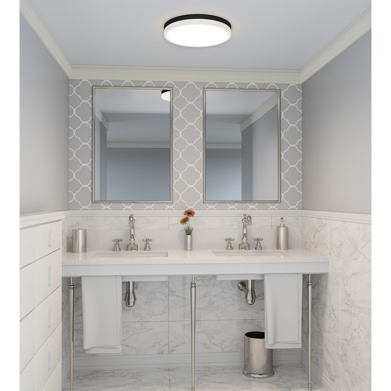 Quoizel Weldin LED 15" Flush Mount, Black White/White Acrylic