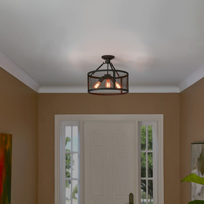 Quoizel Wilder 3 Light Semi-Flush Mount in Mottled Black