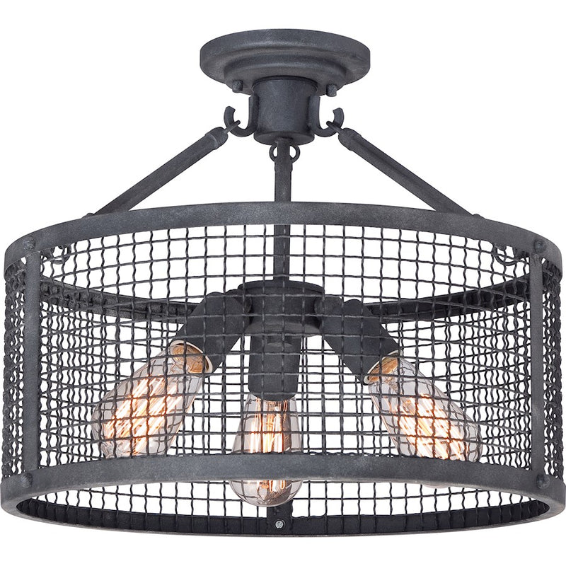 Quoizel Wilder 3 Light Semi-Flush Mount in Mottled Black