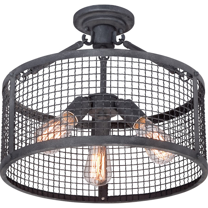 Quoizel Wilder 3 Light Semi-Flush Mount in Mottled Black