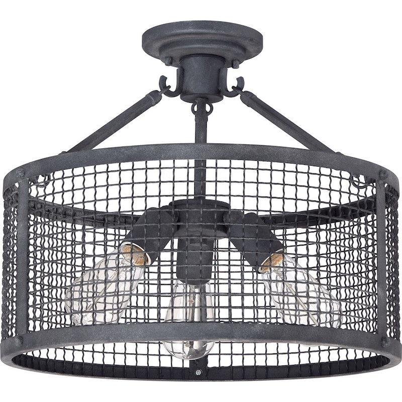 Quoizel Wilder 3 Light Semi-Flush Mount in Mottled Black