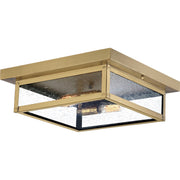 Quoizel Westover 12in 2-Light Outdoor Flush Mount | Modern Industrial Antique Brass and Clear Seedy Glass | Covered Porch & Entryway | Model WVR1612A