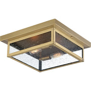Quoizel Westover 12in 2-Light Outdoor Flush Mount | Modern Industrial Antique Brass and Clear Seedy Glass | Covered Porch & Entryway | Model WVR1612A