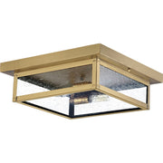 Quoizel Westover 12in 2-Light Outdoor Flush Mount | Modern Industrial Antique Brass and Clear Seedy Glass | Covered Porch & Entryway | Model WVR1612A