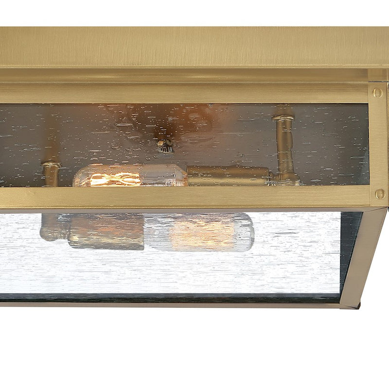 Quoizel Westover 12in 2-Light Outdoor Flush Mount | Modern Industrial Antique Brass and Clear Seedy Glass | Covered Porch & Entryway | Model WVR1612A
