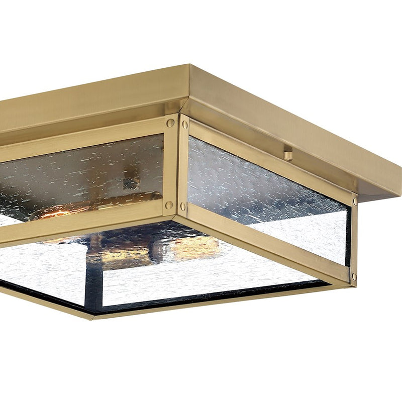 Quoizel Westover 12in 2-Light Outdoor Flush Mount | Modern Industrial Antique Brass and Clear Seedy Glass | Covered Porch & Entryway | Model WVR1612A