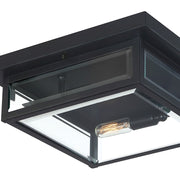 Quoizel Westover 12in 2-Light Outdoor Flush Mount | Modern Industrial Earth Black and Clear Beveled Glass | Covered Porch | Model WVR1612EK
