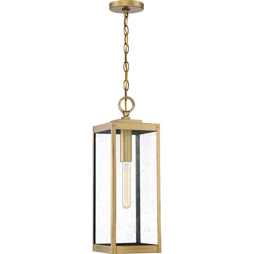 Quoizel Westover 21in 1-Light Outdoor Pendant | Industrial Antique Brass and Clear Seedy Glass | Covered Porch & Entryway | Model WVR1907A