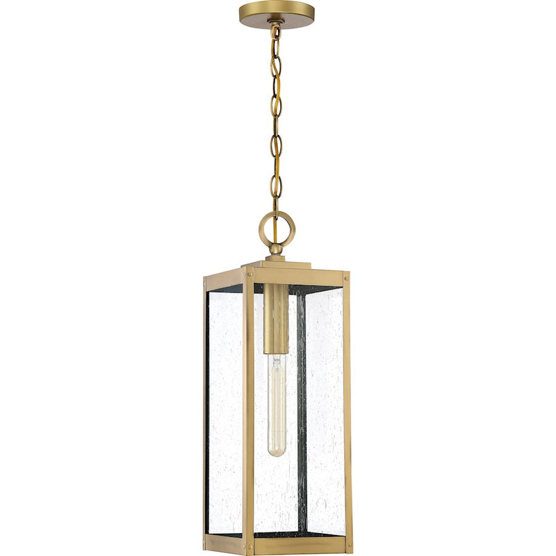 Quoizel Westover 21in 1-Light Outdoor Pendant | Industrial Antique Brass and Clear Seedy Glass | Covered Porch & Entryway | Model WVR1907A