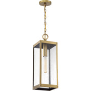 Quoizel Westover 21in 1-Light Outdoor Pendant | Industrial Antique Brass and Clear Seedy Glass | Covered Porch & Entryway | Model WVR1907A