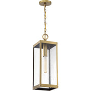 Quoizel Westover 21in 1-Light Outdoor Pendant | Industrial Antique Brass and Clear Seedy Glass | Covered Porch & Entryway | Model WVR1907A