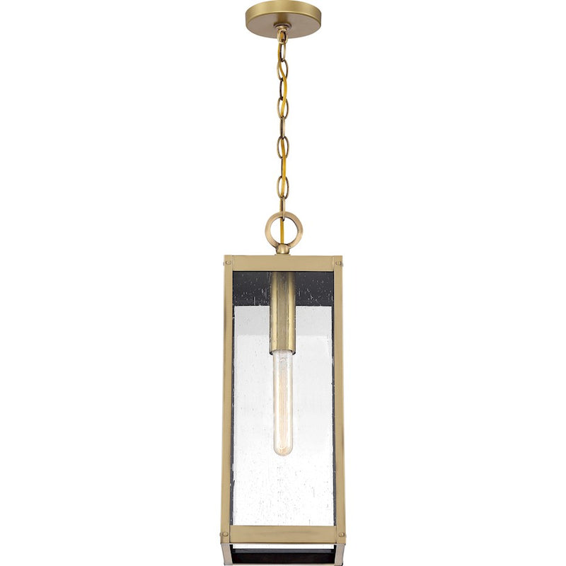 Quoizel Westover 21in 1-Light Outdoor Pendant | Industrial Antique Brass and Clear Seedy Glass | Covered Porch & Entryway | Model WVR1907A