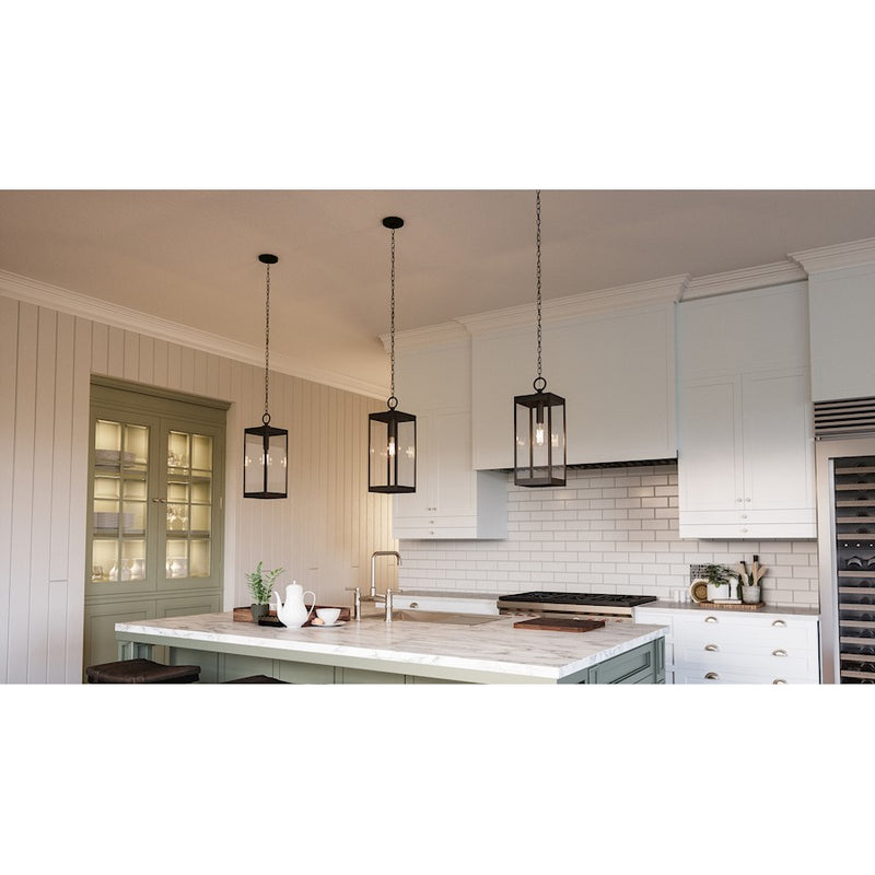 Quoizel Westover 21in 1-Light Outdoor Pendant | Industrial Earth Black and Clear Beveled Glass | Covered Porch & Entryway | Model WVR1907EK
