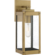 Quoizel Westover 14in 1-Light Outdoor Wall Lantern | Modern Industrial Antique Brass and Clear Seedy Glass | Front Door & Porch | Model WVR8405A