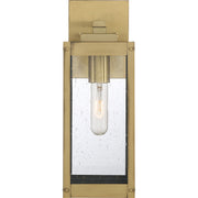 Quoizel Westover 14in 1-Light Outdoor Wall Lantern | Modern Industrial Antique Brass and Clear Seedy Glass | Front Door & Porch | Model WVR8405A