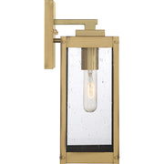 Quoizel Westover 14in 1-Light Outdoor Wall Lantern | Modern Industrial Antique Brass and Clear Seedy Glass | Front Door & Porch | Model WVR8405A