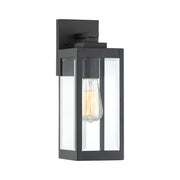 Quoizel Westover 14in 1-Light Outdoor Wall Lantern | Modern Industrial Earth Black and Clear Beveled Glass | Front Door & Porch | Model WVR8405EK