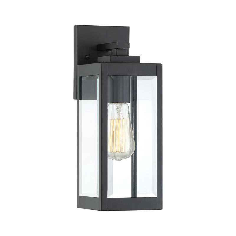 Quoizel Westover 14in 1-Light Outdoor Wall Lantern | Modern Industrial Earth Black and Clear Beveled Glass | Front Door & Porch | Model WVR8405EK