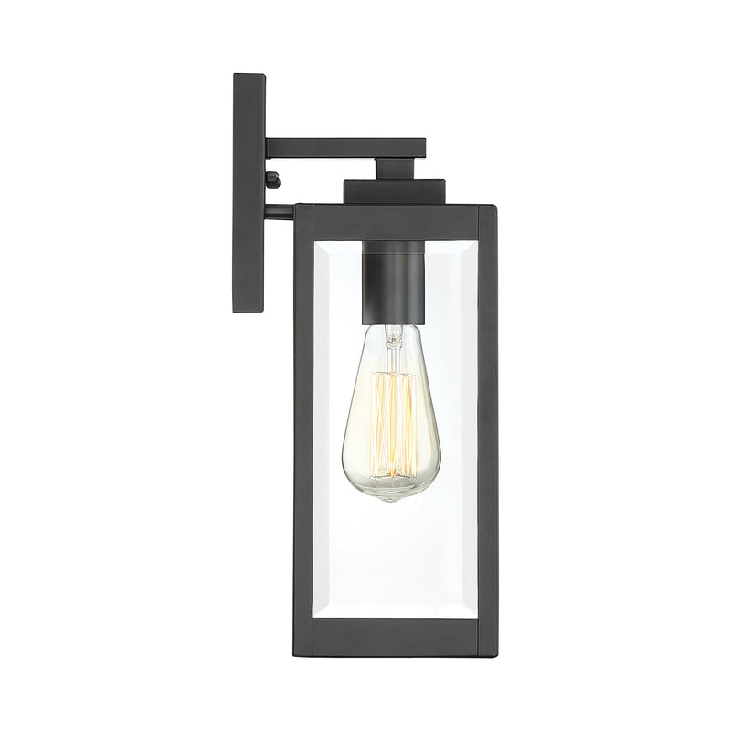 Quoizel Westover 14in 1-Light Outdoor Wall Lantern | Modern Industrial Earth Black and Clear Beveled Glass | Front Door & Porch | Model WVR8405EK
