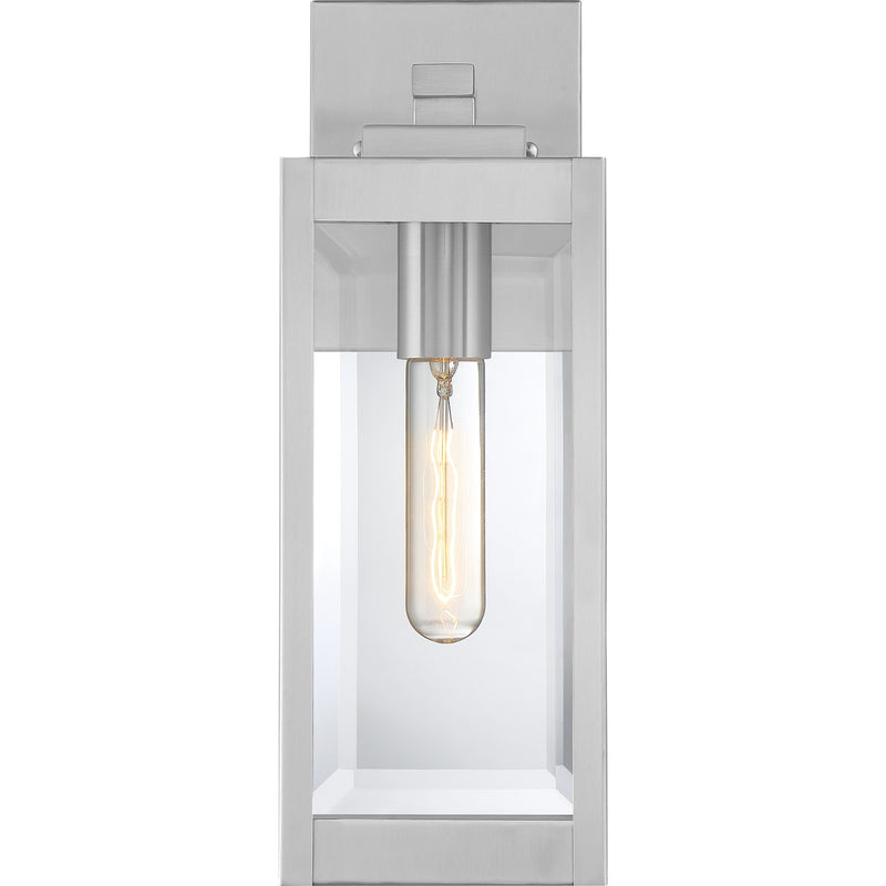 Quoizel Westover 5in 1-Light Outdoor Wall Lantern | Modern Industrial Stainless Steel and Clear Beveled Glass | Front Door & Porch | Model WVR8405SS