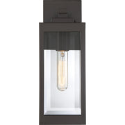 Quoizel Westover 5in 1-Light Outdoor Wall Lantern | Modern Industrial Western Bronze and Clear Beveled Glass | Front Door & Porch | Model WVR8405WT