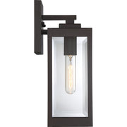 Quoizel Westover 5in 1-Light Outdoor Wall Lantern | Modern Industrial Western Bronze and Clear Beveled Glass | Front Door & Porch | Model WVR8405WT