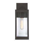 Quoizel Westover 5in 1-Light Outdoor Wall Lantern | Modern Industrial Western Bronze and Clear Beveled Glass | Front Door & Porch | Model WVR8405WT