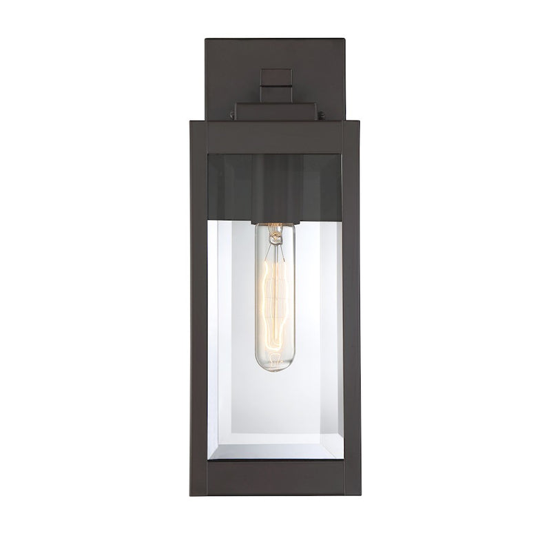 Quoizel Westover 5in 1-Light Outdoor Wall Lantern | Modern Industrial Western Bronze and Clear Beveled Glass | Front Door & Porch | Model WVR8405WT