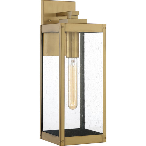 Quoizel Westover 6in 1-Light Outdoor Wall Lantern | Modern Industrial Antique Brass and Clear Seedy Glass | Front Door & Porch | Model WVR8406A
