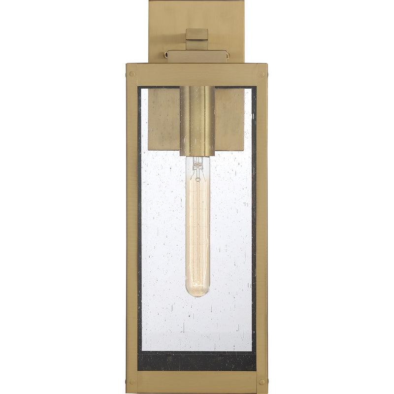 Quoizel Westover 6in 1-Light Outdoor Wall Lantern | Modern Industrial Antique Brass and Clear Seedy Glass | Front Door & Porch | Model WVR8406A