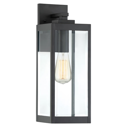 Quoizel Westover 6in 1-Light Outdoor Wall Lantern | Modern Industrial Earth Black and Clear Beveled Glass | Front Door & Porch | Model WVR8406EK