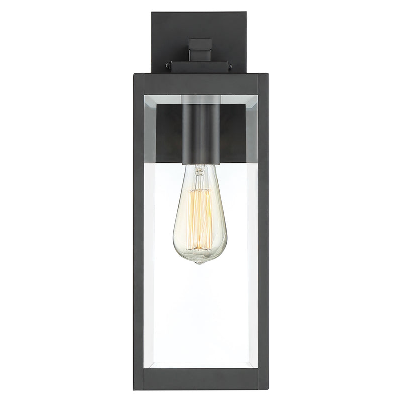 Quoizel Westover 6in 1-Light Outdoor Wall Lantern | Modern Industrial Earth Black and Clear Beveled Glass | Front Door & Porch | Model WVR8406EK